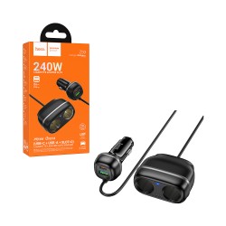 Hoco Car Charger Z59 Rank 2 Port USB+Type-C 48W with Dual Cigarette Lighter Black Hoco Car Charger Z59 Rank 2 Port USB+Type-C 48W with Dual Cigarette Lighter Black